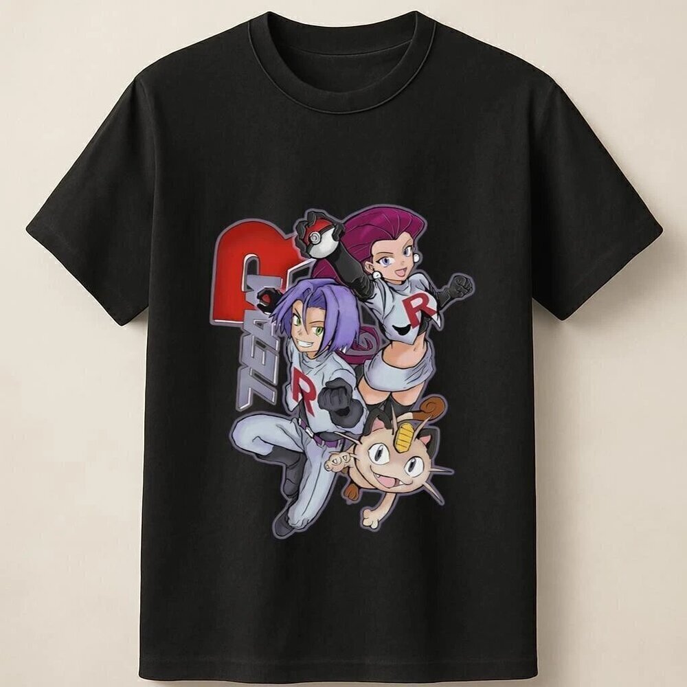 Jessie James Meowth Illustration On Black Background Unisex T Shirt .
